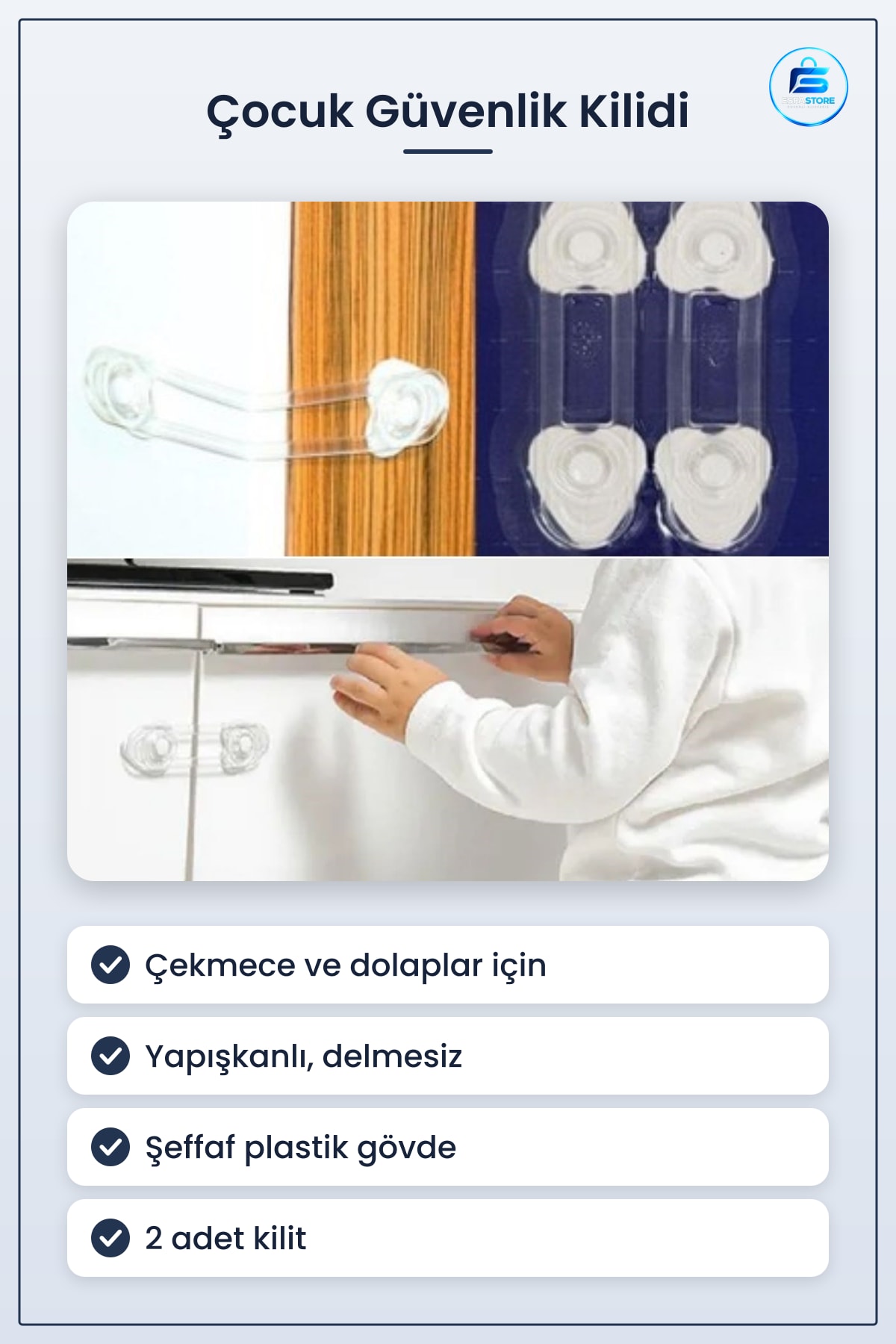 Çocuk Güvenlik Gereci Mini Çok Amaçlı Çekmece Dolap Buzdolabı Kapak Kilidi Yapışkanlı