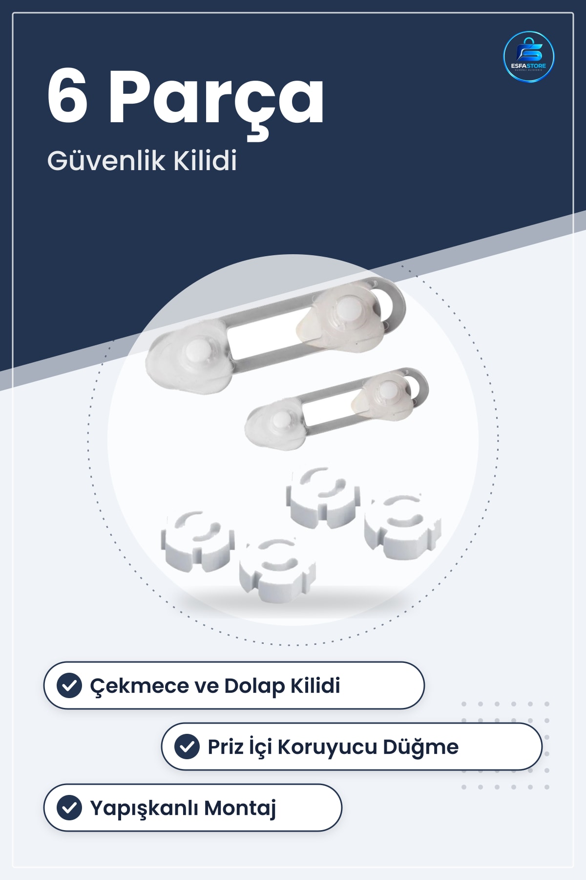 Çocuk Güvenlik Seti Çekmece ve Dolap Kilidi Priz İçi Koruyucu Düğme Yapışkanlı Dayanıklı Pratik