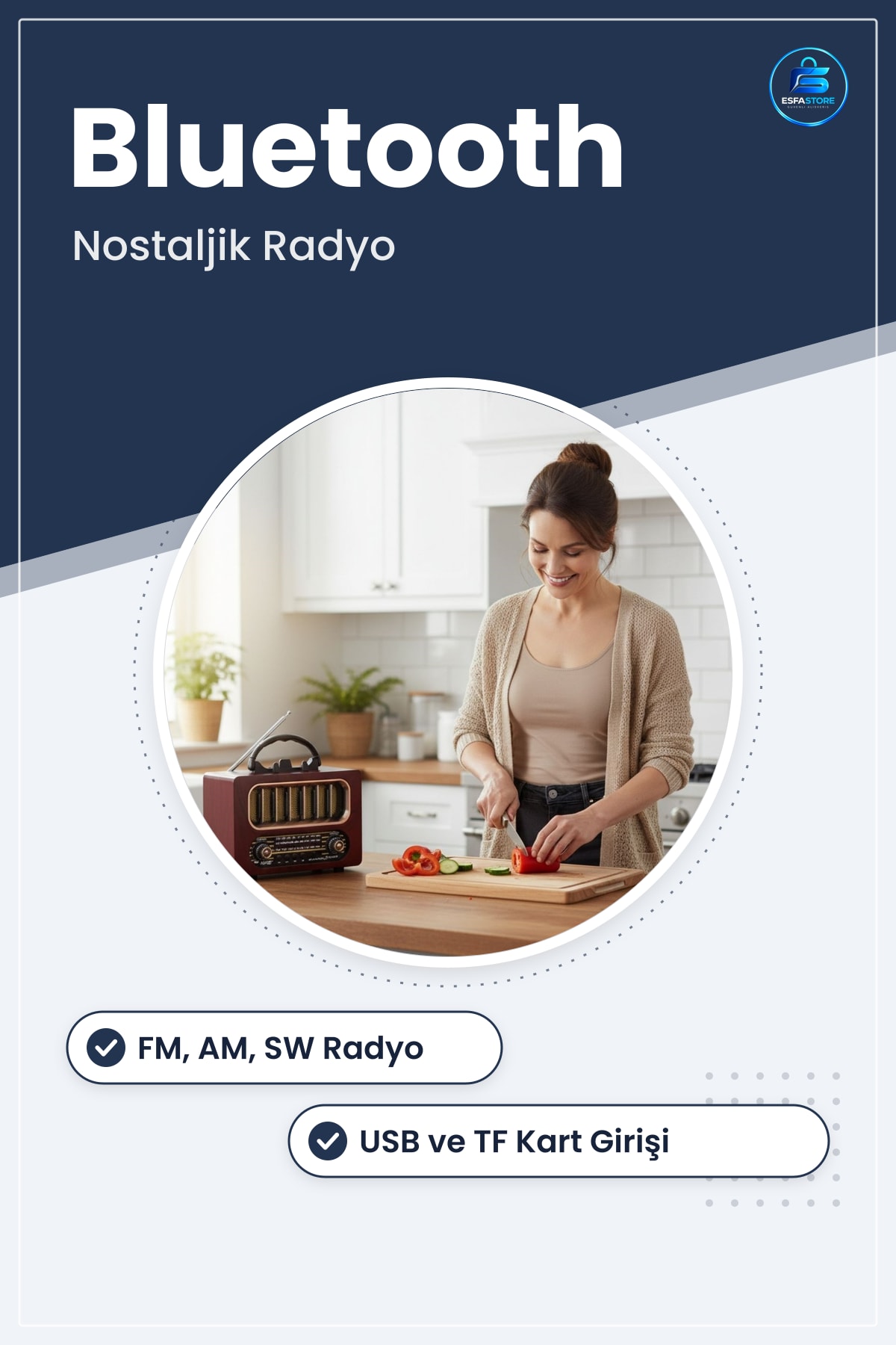 Retro Ahşap Tasarım Bluetooth Hoparlörlü FM AM Destekli Şarjlı Taşınabilir Nostaljik Radyo Cihazı