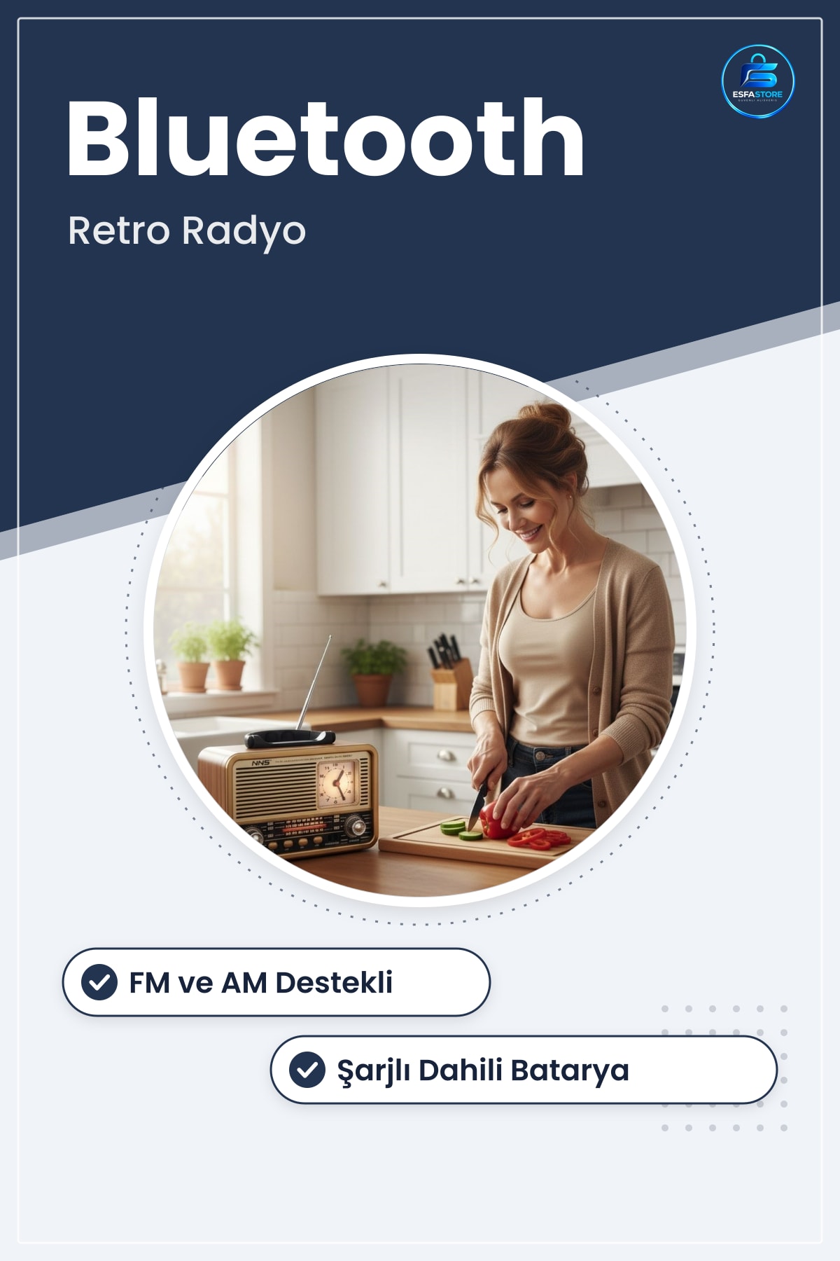Retro Ahşap Tasarım Saat Göstergeli Bluetooth Hoparlörlü FM AM Radyo Şarjlı Taşınabilir Hediyelik