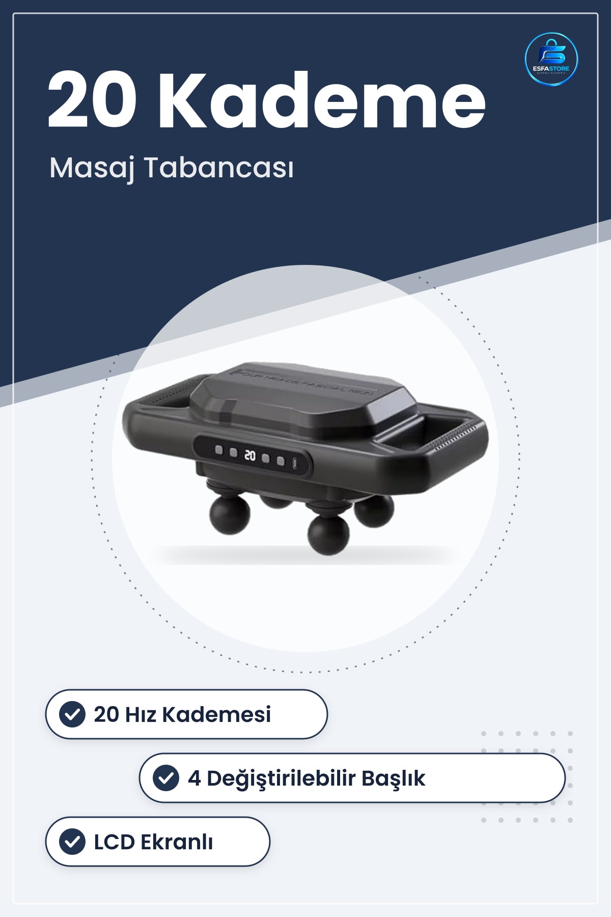 Derin Doku Masaj Tabancası Kas Ağrısı Giderici Çoklu Başlıklı Şarjlı LCD Ekranlı Taşınabilir