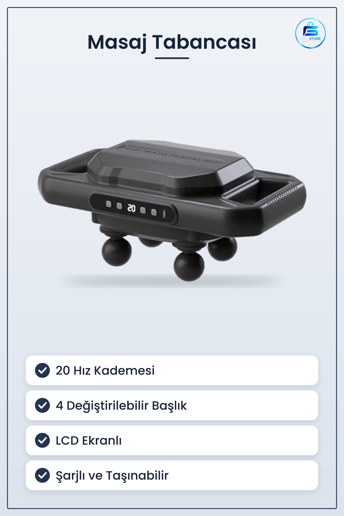 Derin Doku Masaj Tabancası Kas Ağrısı Giderici Çoklu Başlıklı Şarjlı LCD Ekranlı Taşınabilir