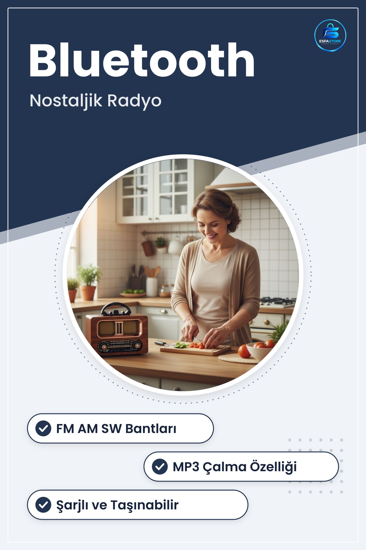 Retro Ahşap Görünümlü Bluetooth Hoparlörlü FM AM Radyo Şarjlı Taşınabilir Pratik Hediyelik