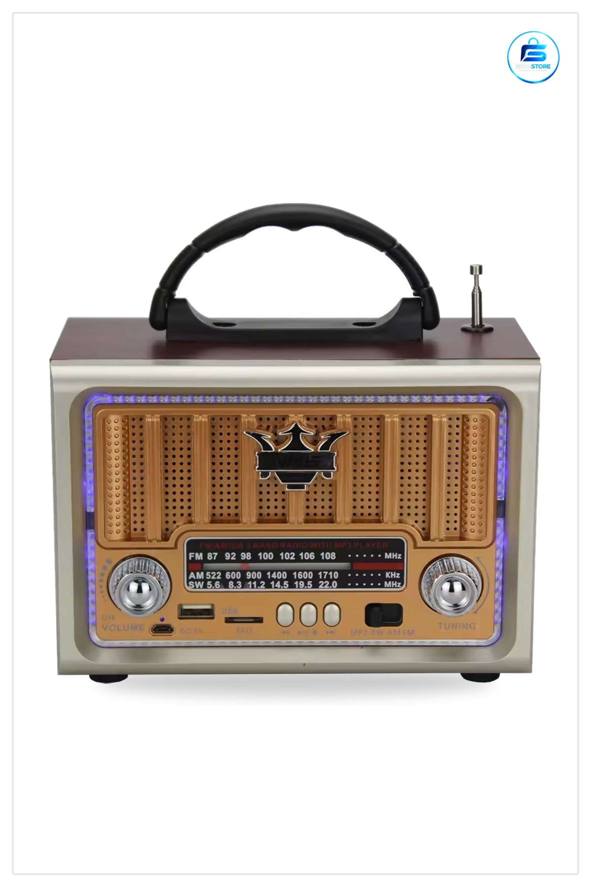 Retro Nostaljik Taşınabilir Klasik Radyo AM FM SW Çok Bantlı MP3 Çalarlı Kulplu Hoparlörlü