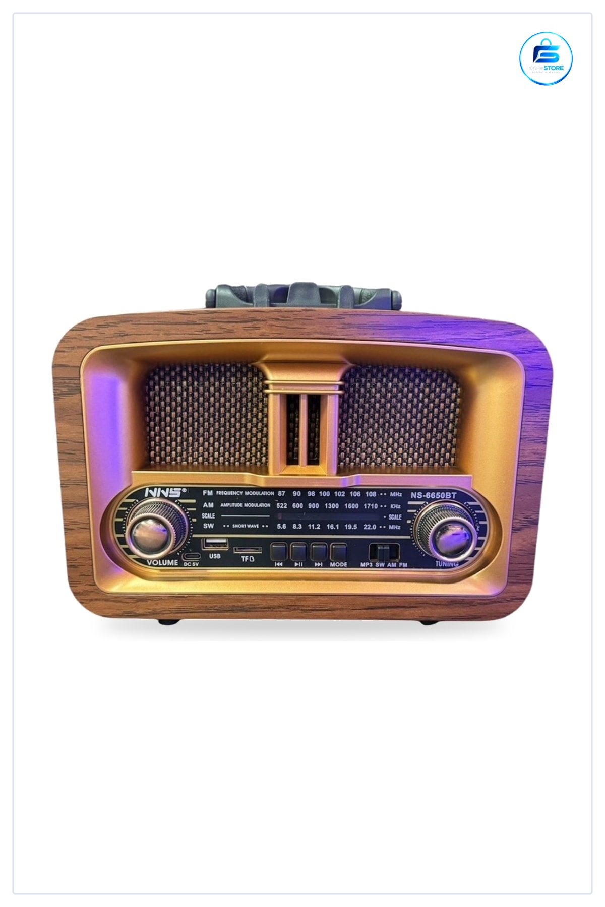 Retro Ev Radyosu Ahşap Görünümlü Bluetooth USB TF Kart Destekli Şarjlı AM FM SW Taşınabilir Radyo