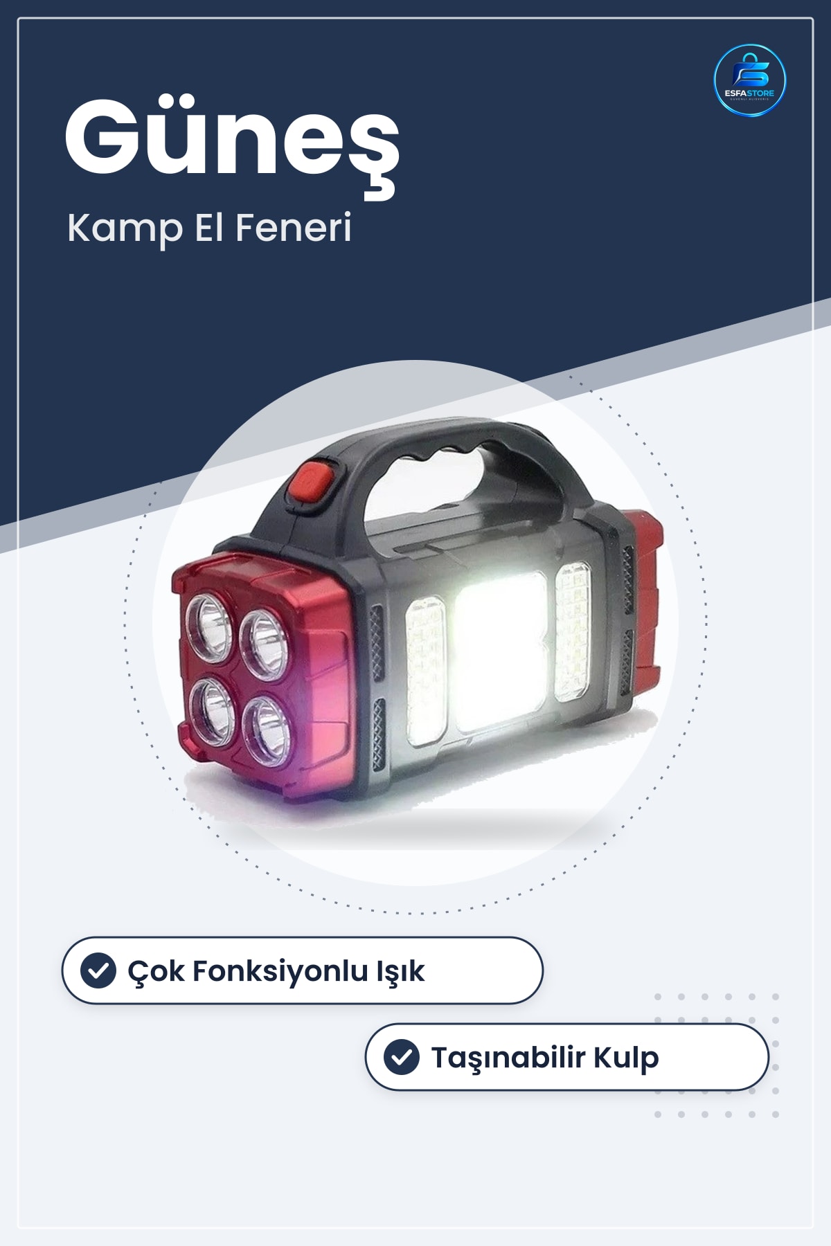 Elde Taşınabilir Güneş Enerjili Çok Fonksiyonlu El Feneri Kamp Acil Durum Aydınlatma Lambası