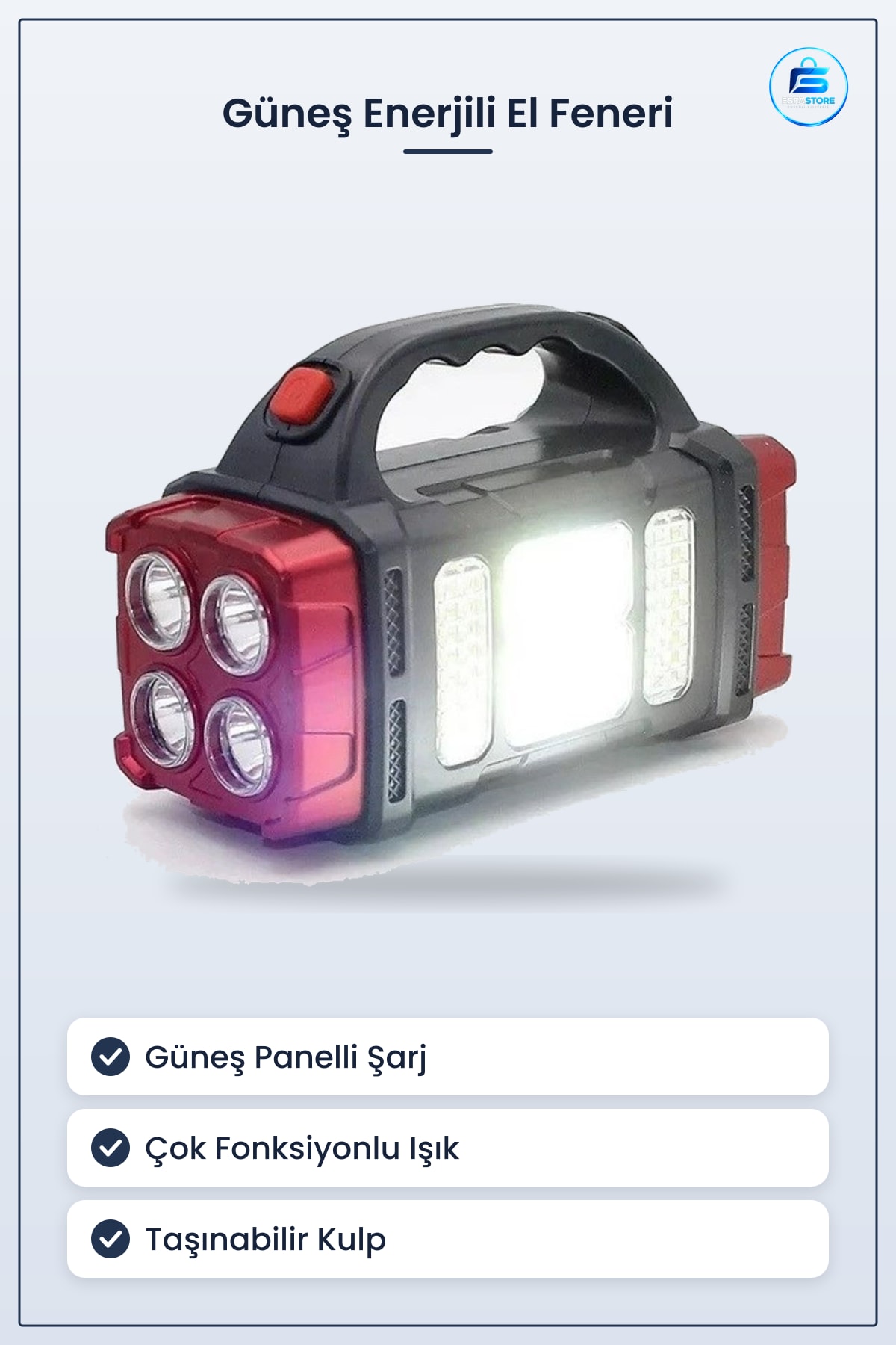 Elde Taşınabilir Güneş Enerjili Çok Fonksiyonlu El Feneri Kamp Acil Durum Aydınlatma Lambası