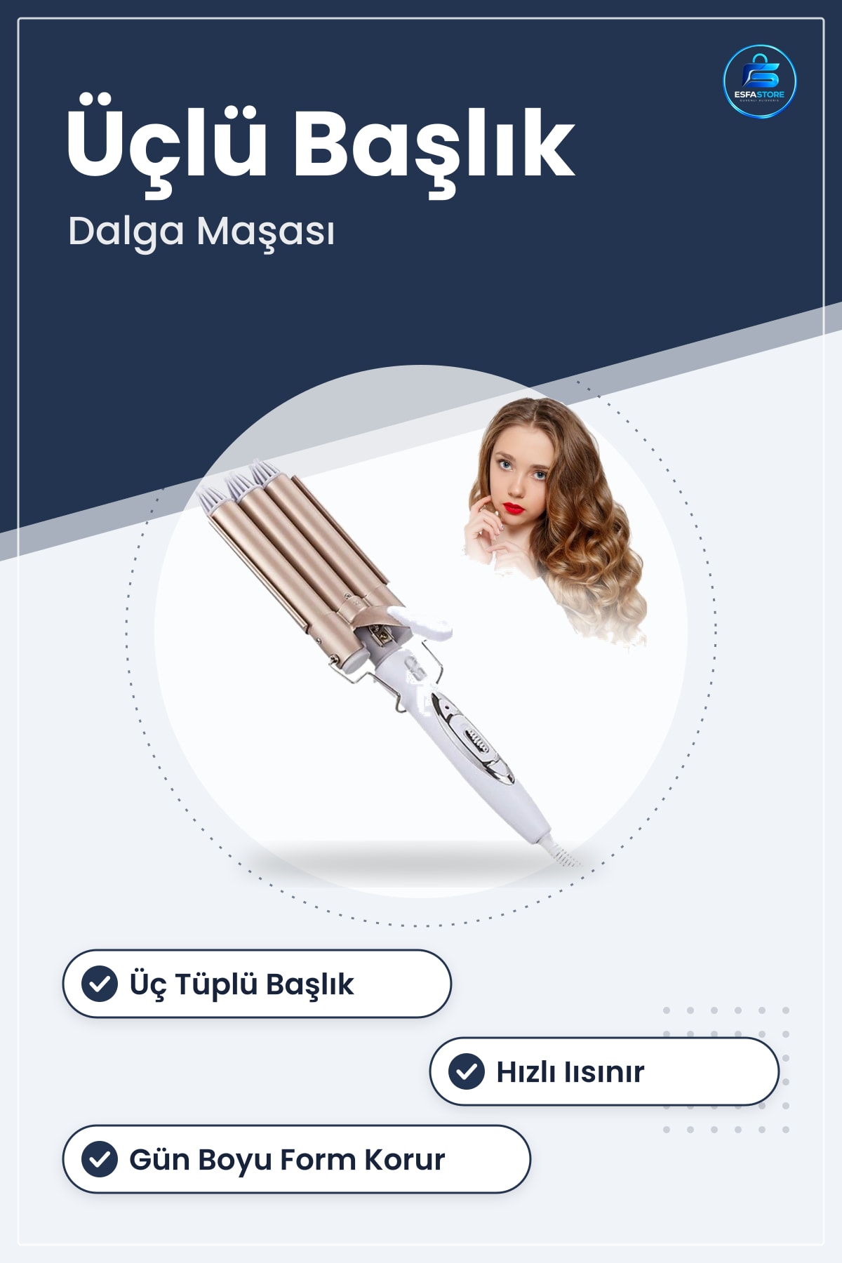 Saç Dalgalandırma Maşası Üçlü Başlıklı Elektrikli Plaj Dalgası Yapıcı Hızlı Isınan Kalıcı Dalga
