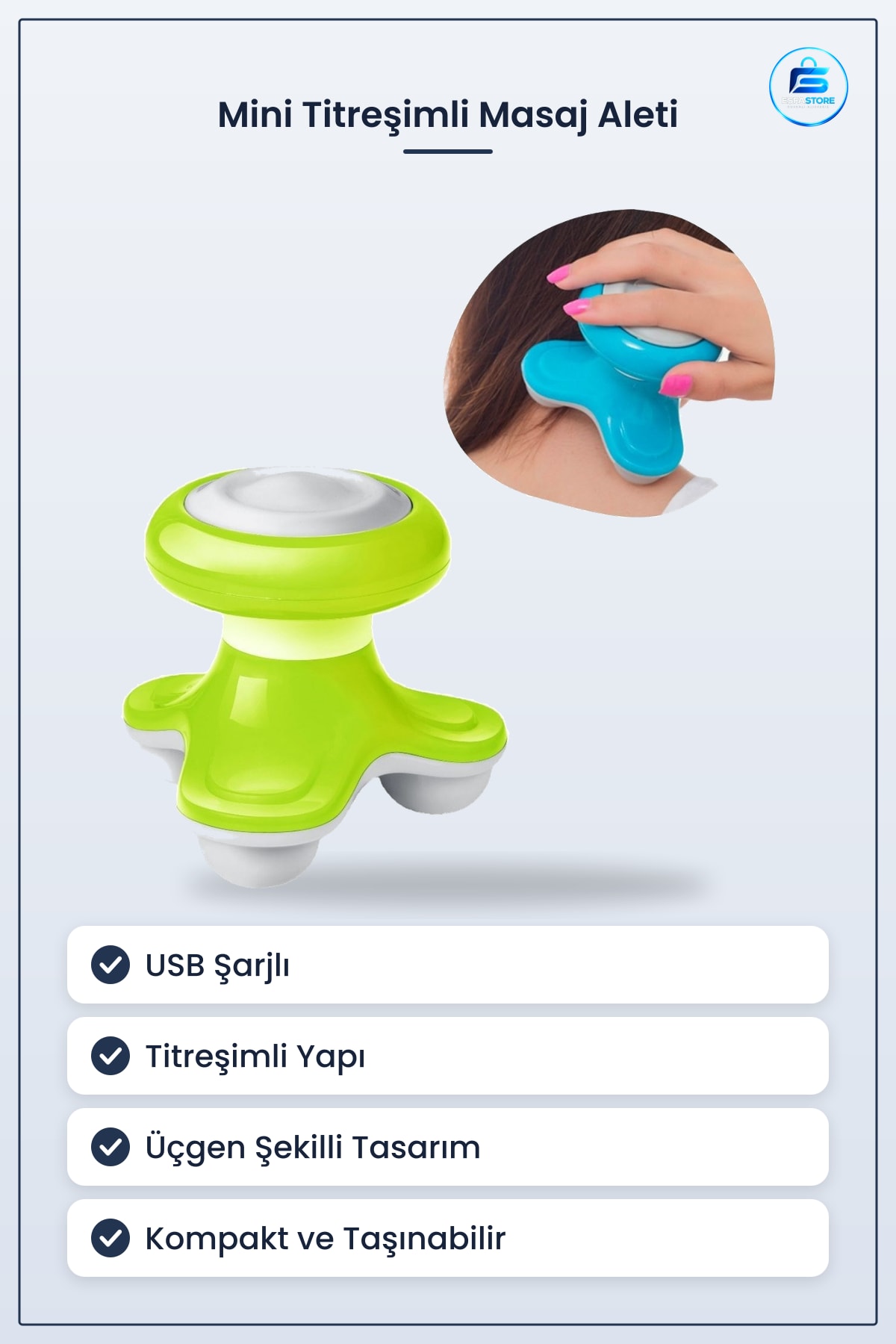 Mini Masaj Aleti USB Şarjlı Üçgen Şekilli Titreşimli Kompakt Çok Fonksiyonlu Taşınabilir Dayanıklı