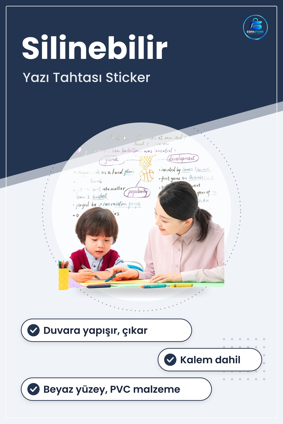Silinebilir Kalemli Duvara Yapışabilen Yazı Tahtası Sticker Dayanıklı Ev Ofis Kullanımı