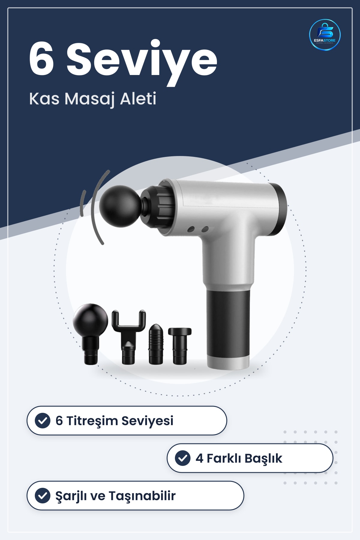 Masaj Tabancası Titreşimli Kas Gevşetici Şarjlı Değişebilir Başlıklı Taşınabilir Derin Doku Aleti
