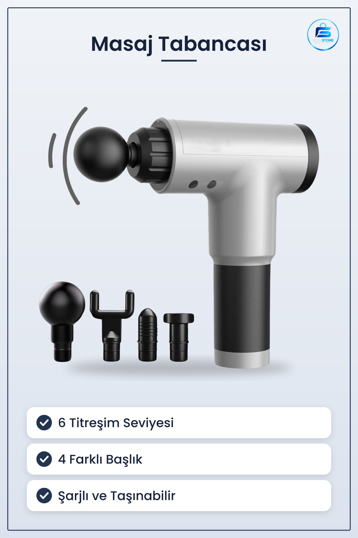 Masaj Tabancası Titreşimli Kas Gevşetici Şarjlı Değişebilir Başlıklı Taşınabilir Derin Doku Aleti