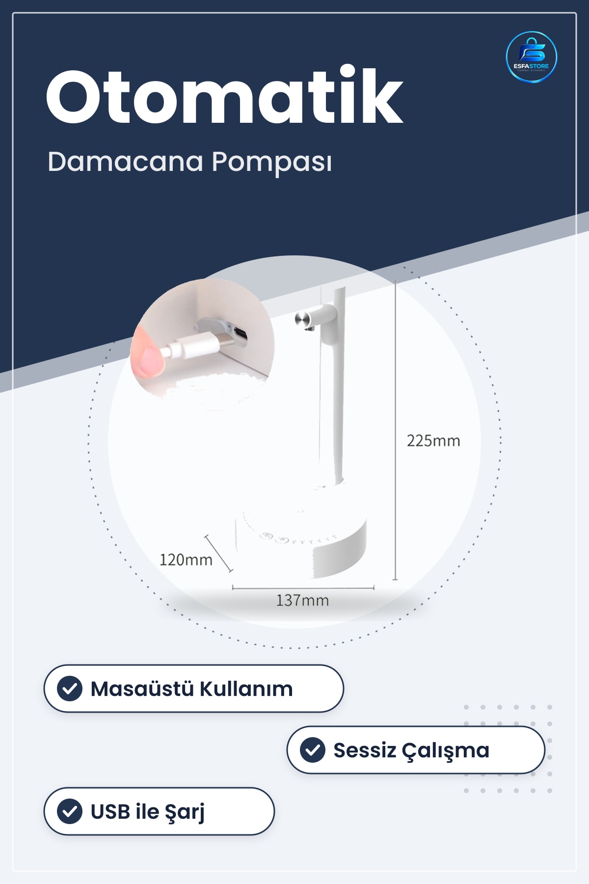 Şarjlı Damacana Pompası Masaüstü Otomatik Sessiz Çalışan Akıllı Başucu Su Sebili Hızlı Akış