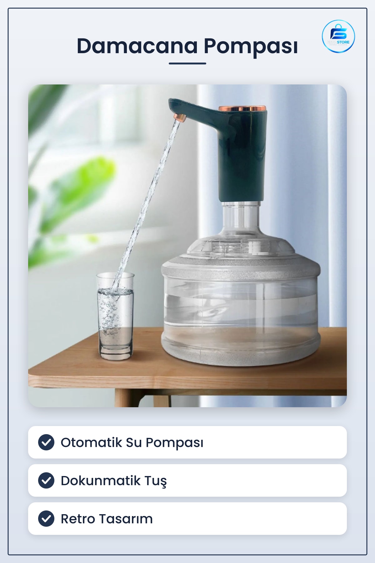 Otomatik Damacana Pompası Aparatı Retro Tasarım Pilli Kolay Kullanım Dayanıklı Plastik Pratik