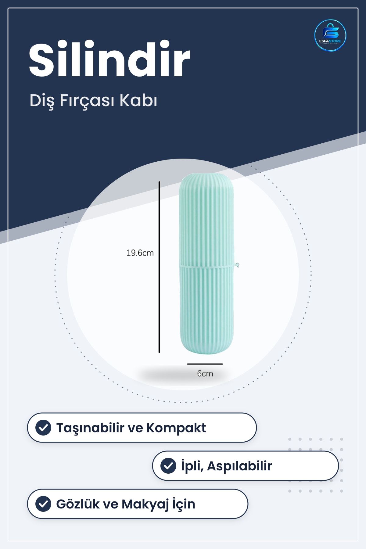 Seyahat Diş Fırçası Kabı Gözlük ve Makyaj Malzemeleri İçin Silindir Saklama Kutusu İpli Pratik