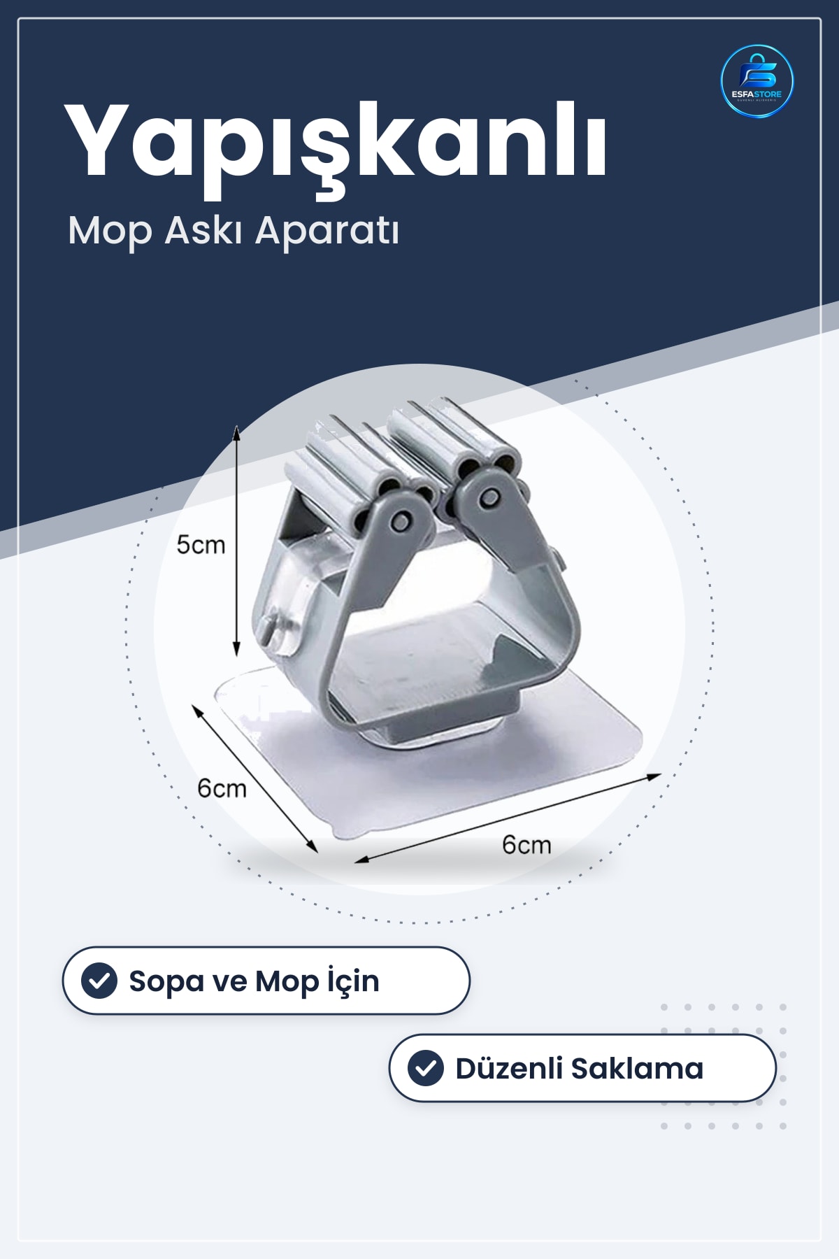 Duvara Yapışkanlı Tekli Mop Tutucu Aparat Sopa Askısı Pratik Temizlik Düzenli Saklama Dayanıklı