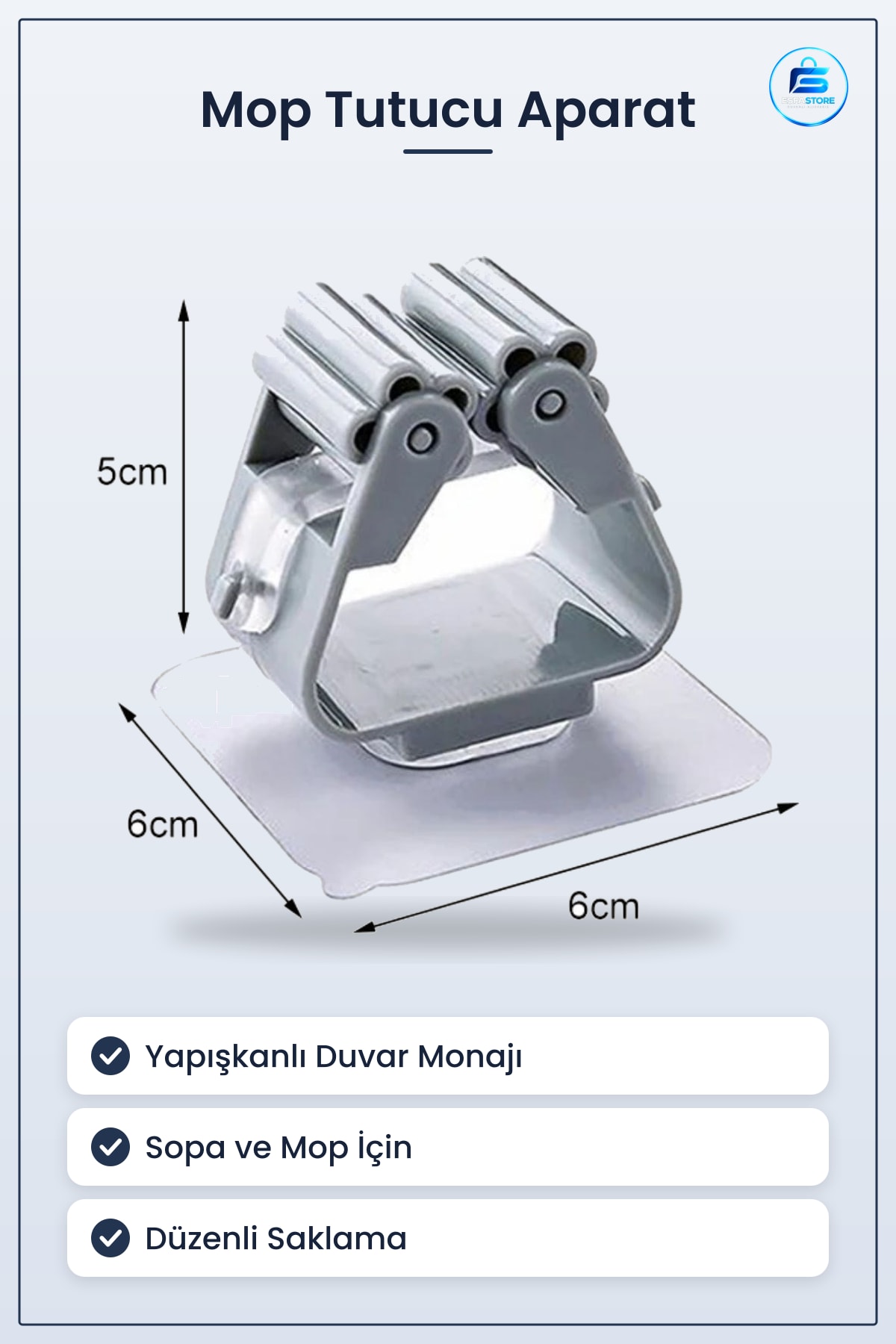 Duvara Yapışkanlı Tekli Mop Tutucu Aparat Sopa Askısı Pratik Temizlik Düzenli Saklama Dayanıklı