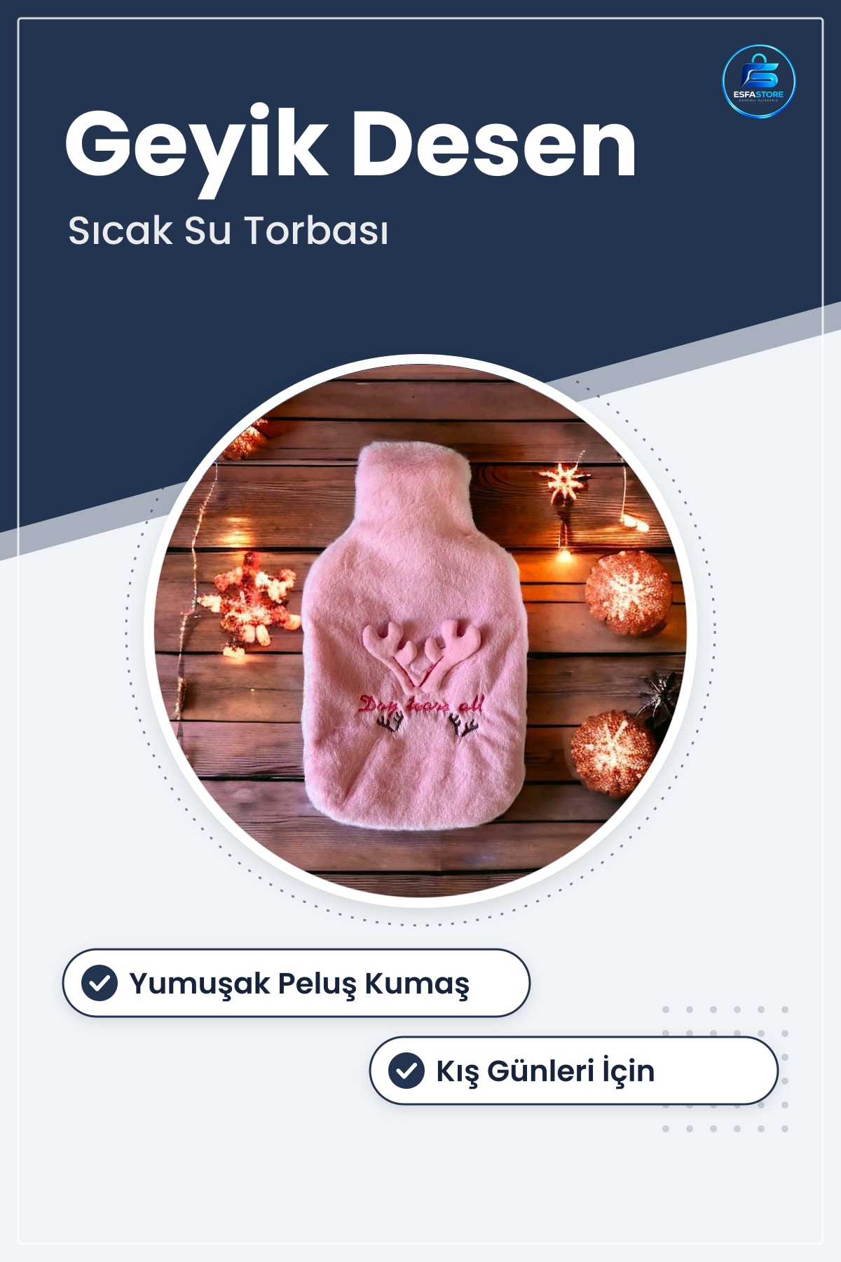 Peluş Kılıflı Geyik Desenli Sıcak Su Torbası Kış Günleri Isıtıcı Yumuşak Dayanıklı Hediyelik