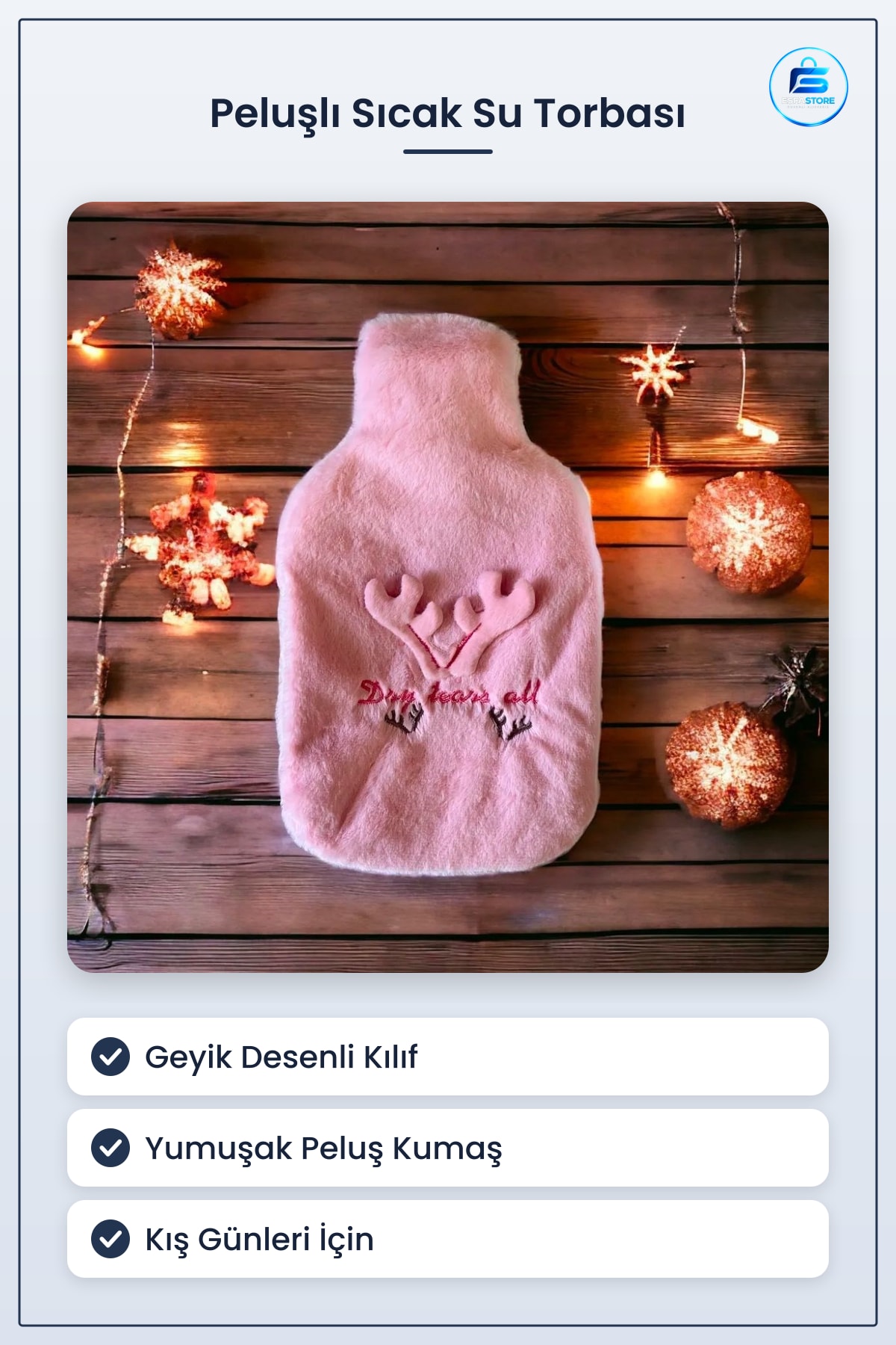 Peluş Kılıflı Geyik Desenli Sıcak Su Torbası Kış Günleri Isıtıcı Yumuşak Dayanıklı Hediyelik