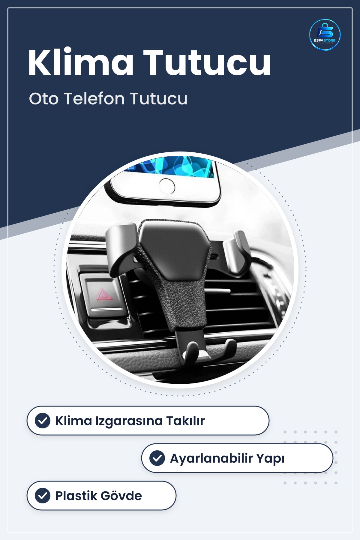 Oto Telefon Tutucu Araç İçi Klima Izgarasına Takılabilen Plastik Esnek Ayarlanabilir Kullanışlı