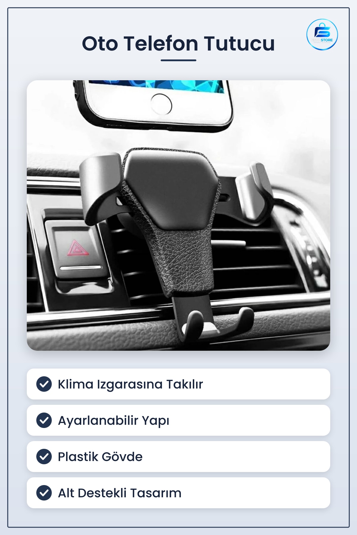 Oto Telefon Tutucu Araç İçi Klima Izgarasına Takılabilen Plastik Esnek Ayarlanabilir Kullanışlı