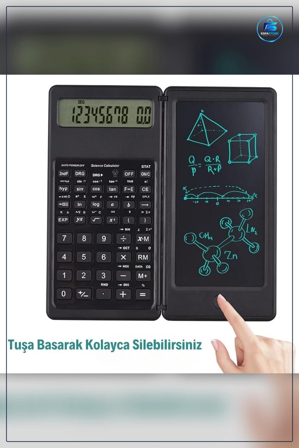 Katlanabilir Bilimsel Hesap Makinesi Silinebilir LCD Yazı Tableti Kalemli Not Alma Cihazı Pratik