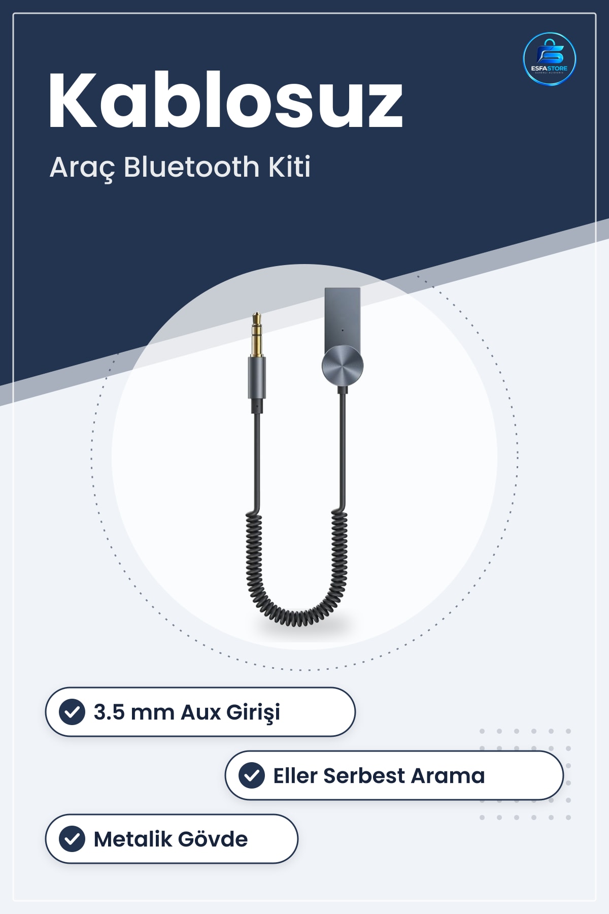 Araba İçin Bluetooth Aux Alıcısı Kablosuz Ses Kiti Eller Serbest Arama Özellikli Pratik Kullanışlı