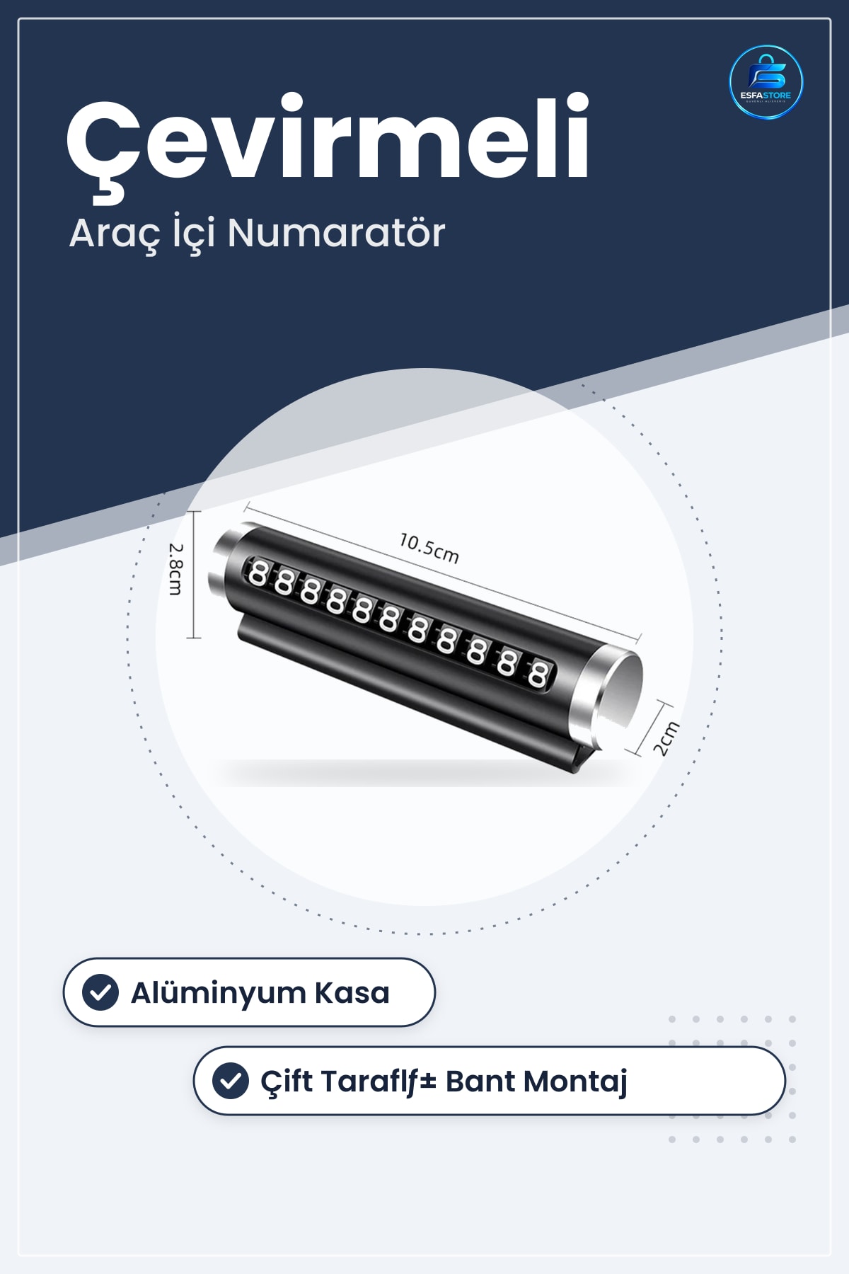 Araç İçi Park Numaratörü Alüminyum Kasa Çevirmeli Telefon Numarası Dayanıklı Kolay Montaj Hediyelik