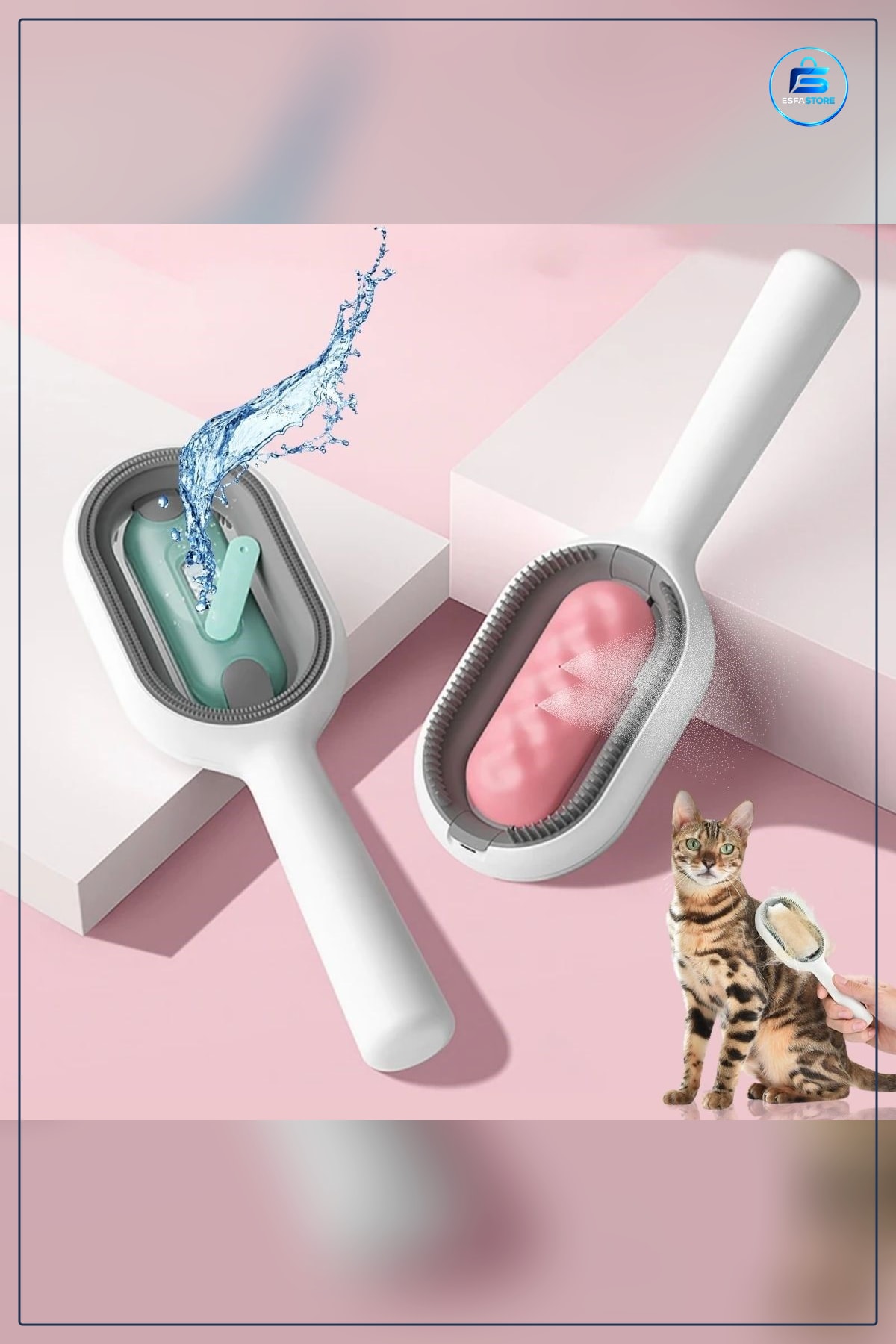 Kedi ve Köpek Tüyü Toplama Fırçası Su Püskürtmeli Ergonomik Saplı Pet Tarağı Kullanışlı Hediyelik