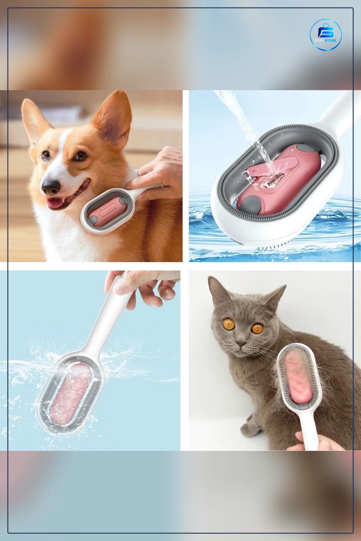 Kedi ve Köpek Tüyü Toplama Fırçası Su Püskürtmeli Ergonomik Saplı Pet Tarağı Kullanışlı Hediyelik