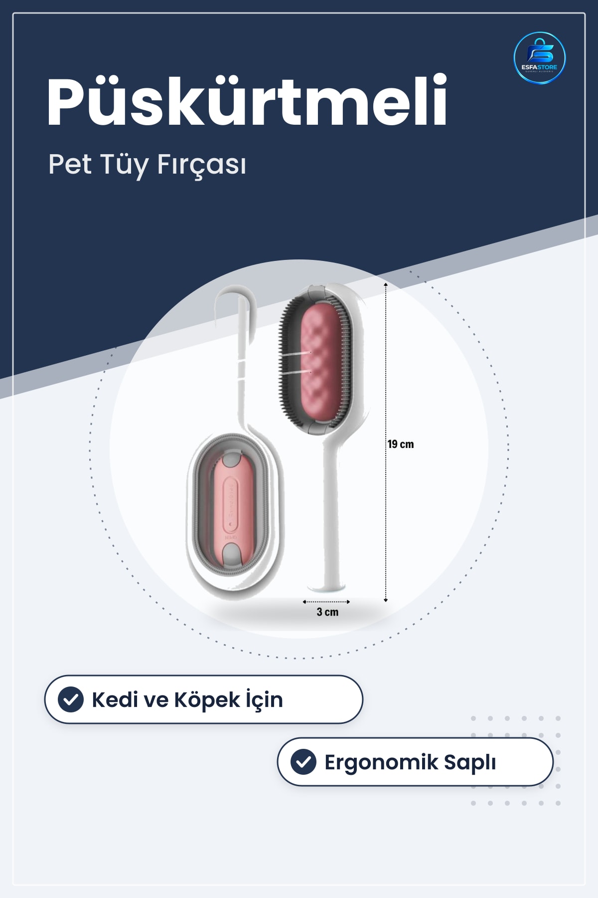 Kedi ve Köpek Tüyü Toplama Fırçası Su Püskürtmeli Ergonomik Saplı Pet Tarağı Kullanışlı Hediyelik