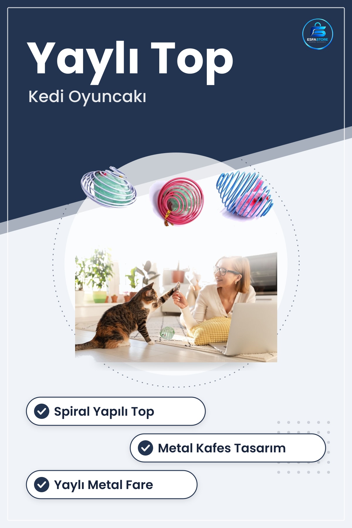 Kedi Oyuncağı Yaylı Metal Fareli Kafes Sıçrayan Spiral Top Dayanıklı Pratik Eğlenceli Hediyelik