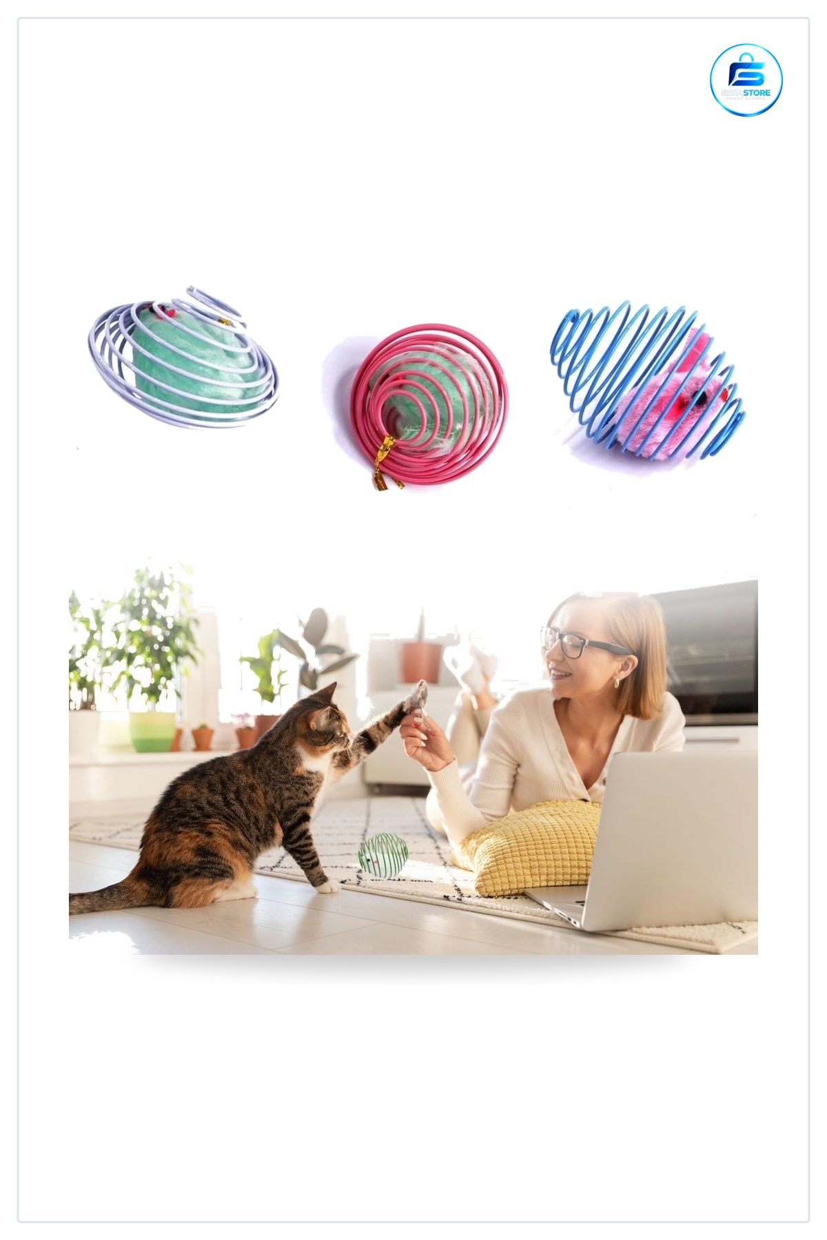 Kedi Oyuncağı Yaylı Metal Fareli Kafes Sıçrayan Spiral Top Dayanıklı Pratik Eğlenceli Hediyelik