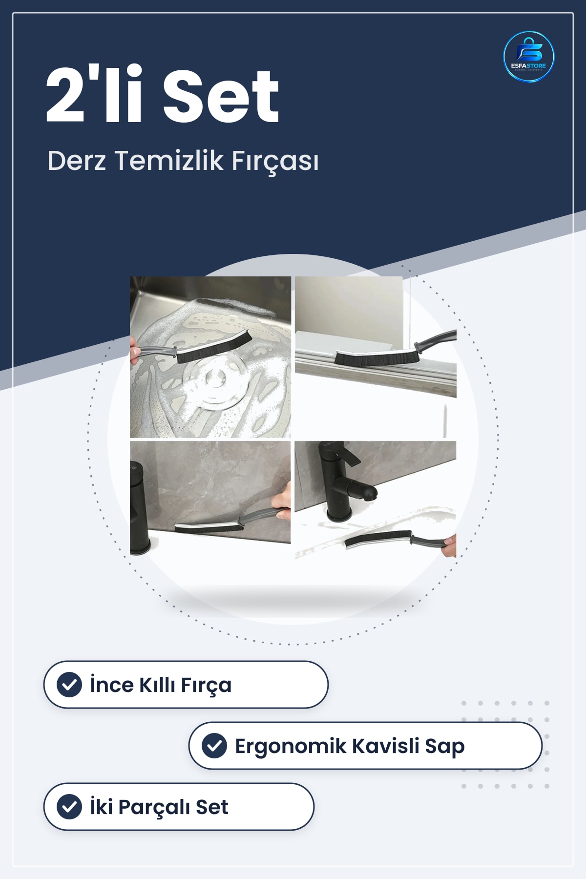 Derz Arası Temizlik Fırçası Banyo Mutfak Lavabo Temizleme İnce Kıllı Ergonomik Sapıyla Dayanıklı