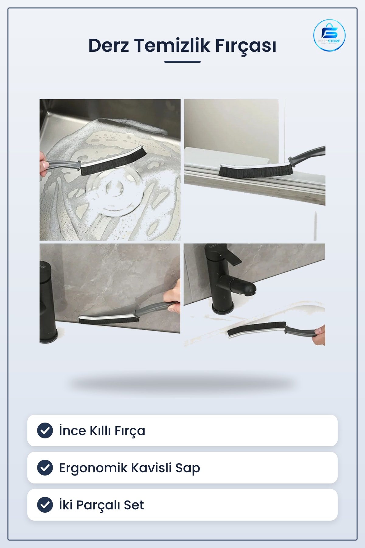 Derz Arası Temizlik Fırçası Banyo Mutfak Lavabo Temizleme İnce Kıllı Ergonomik Sapıyla Dayanıklı