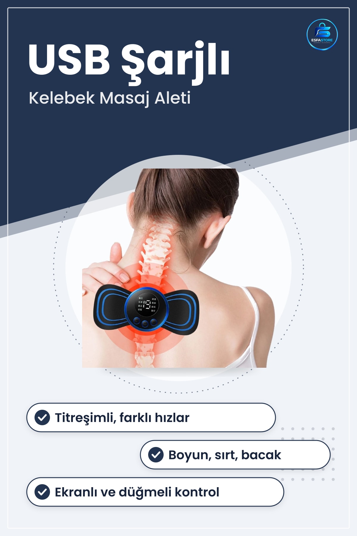 Mini Elektrikli Kelebek Masaj Aleti USB Şarjlı Titreşimli Taşınabilir Boyun Sırt Bacak Pratik