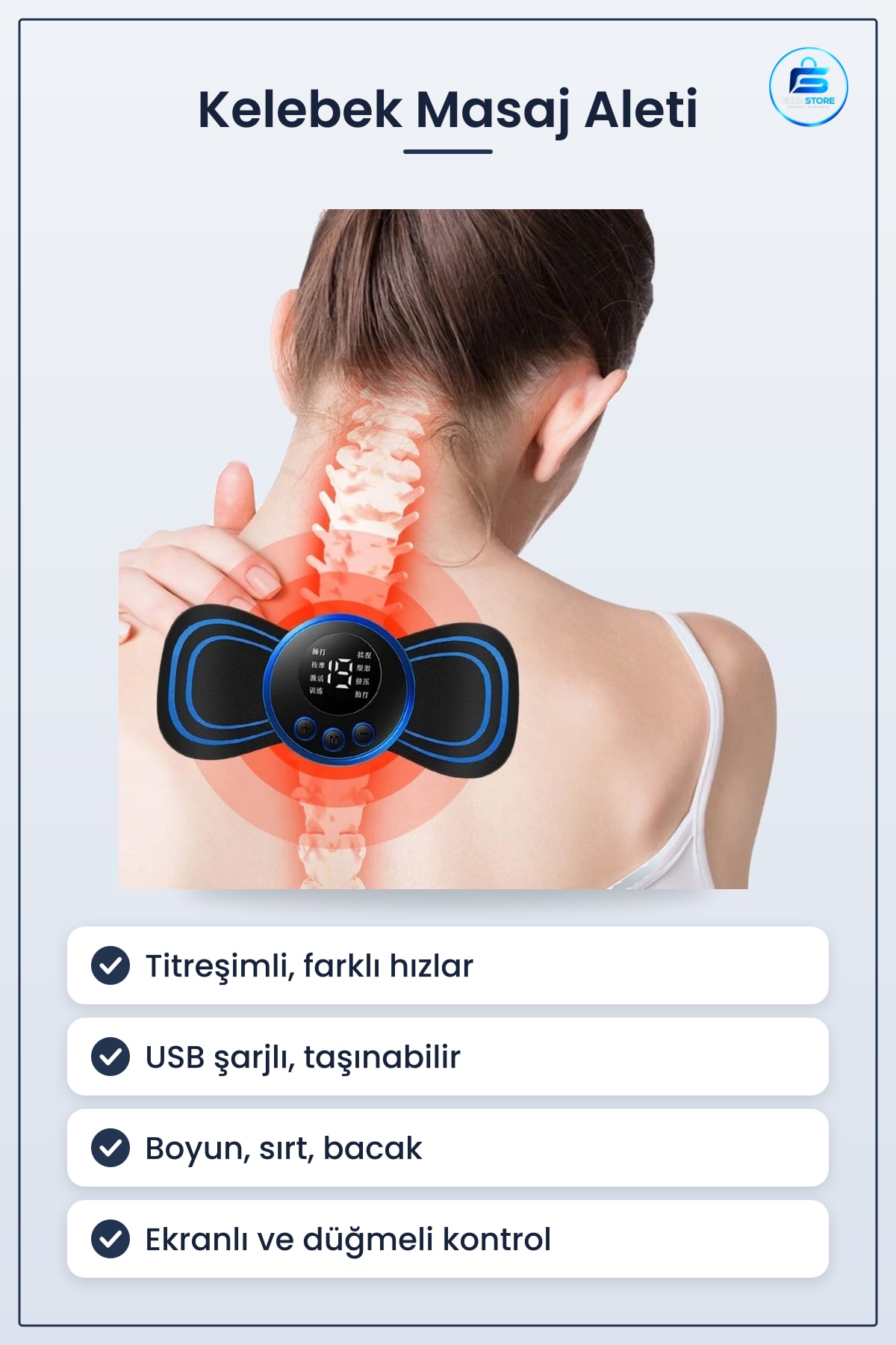 Mini Elektrikli Kelebek Masaj Aleti USB Şarjlı Titreşimli Taşınabilir Boyun Sırt Bacak Pratik