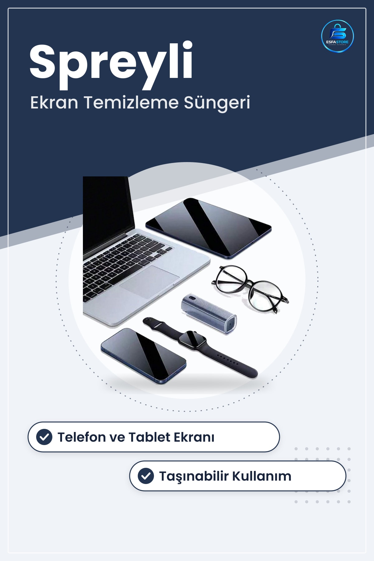 Telefon Tablet Ekran Temizleme Spreyli Mikrofiber Süngeri Taşınabilir Kullanışlı Pratik Temizlik