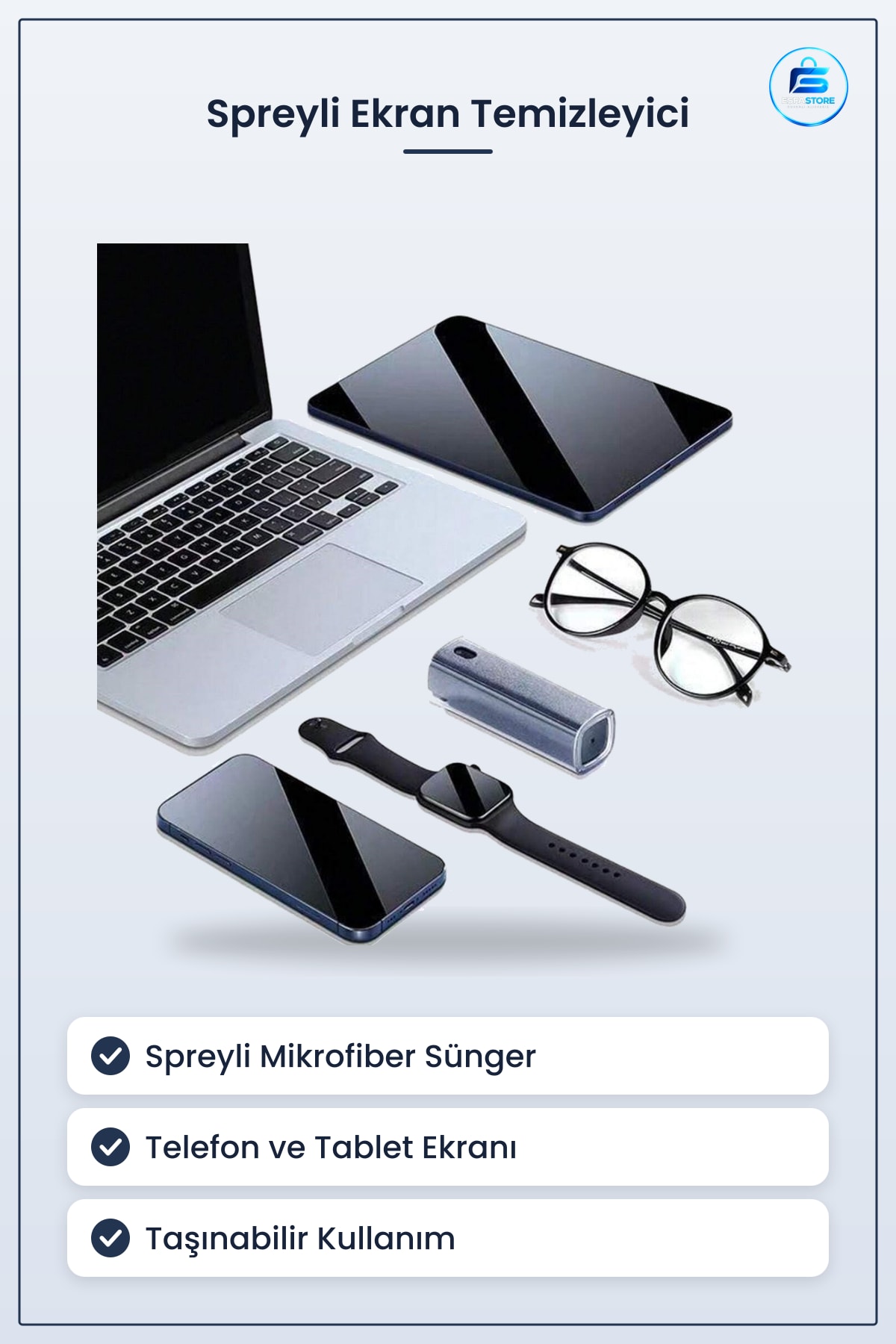 Telefon Tablet Ekran Temizleme Spreyli Mikrofiber Süngeri Taşınabilir Kullanışlı Pratik Temizlik