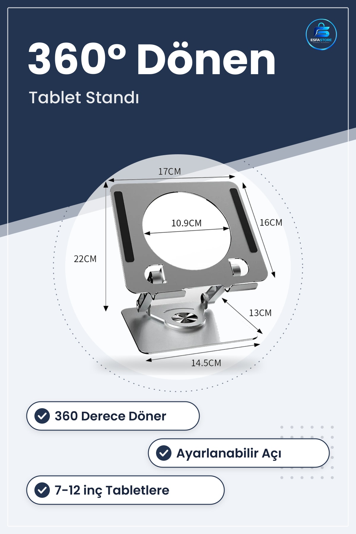 Dayanıklı Metal Tablet Standı Masaüstü Döner Başlıklı Ayarlanabilir Yükseltilmiş Ergonomik Tutucu