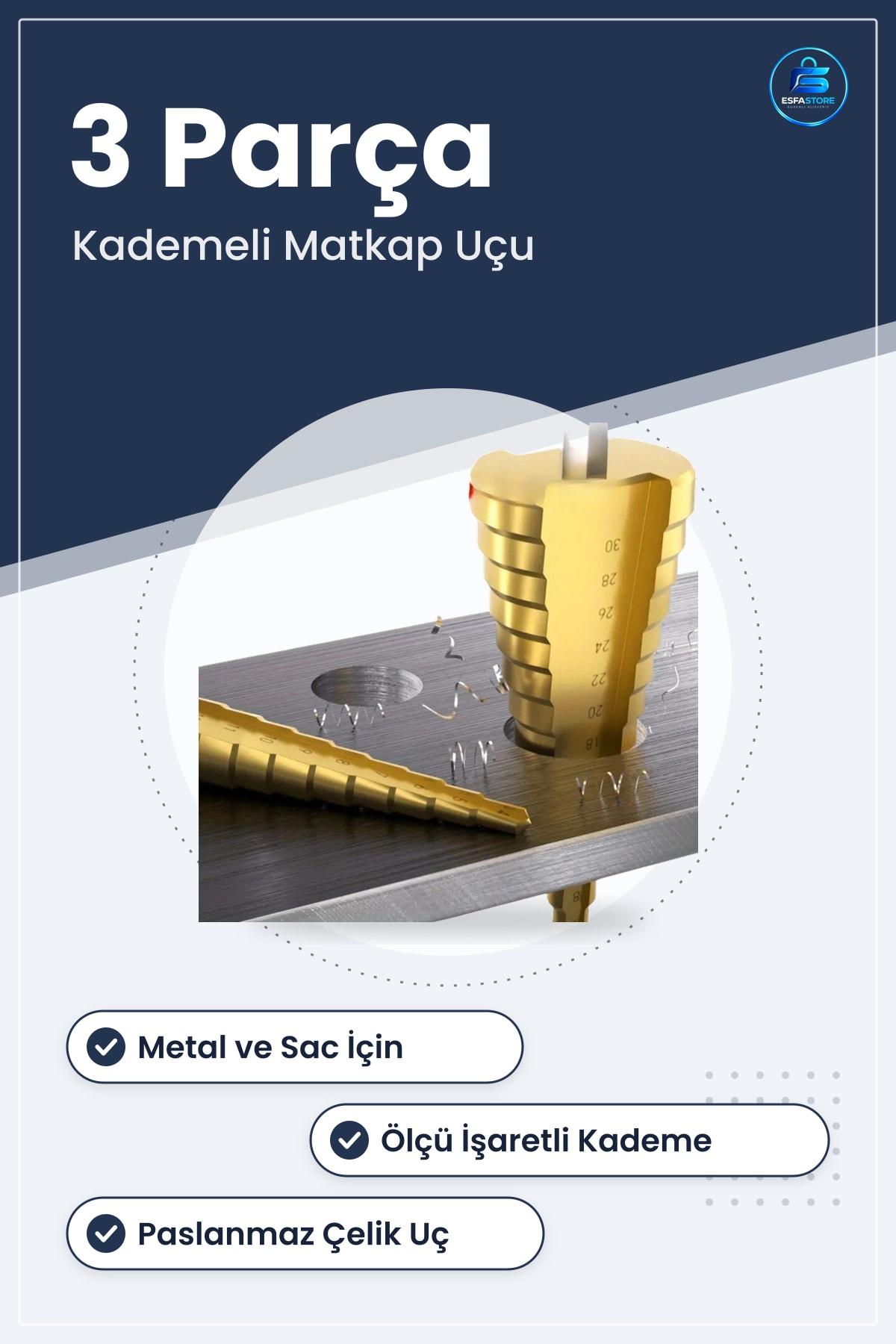 Kademeli Matkap Ucu Seti Paslanmaz Çelik Uçlu Alüminyum Sac Demir Delme Pratik Dayanıklı