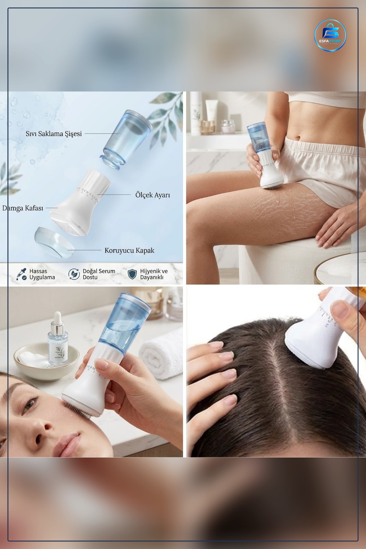 Serum Hazneli Mikro İğneli Dermaroller Saç Cilt Vücut Bakım Aparatı Ayarlanabilir Kullanışlı