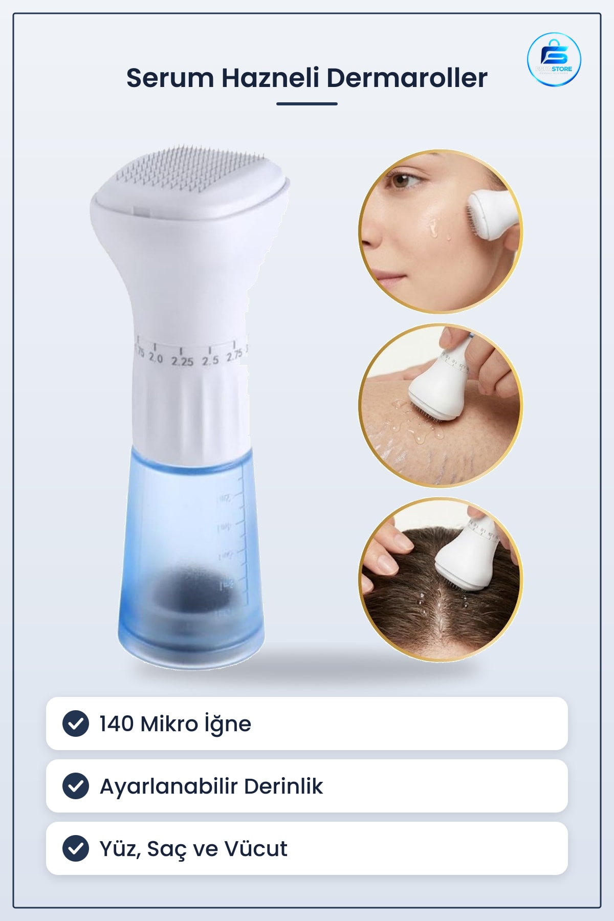Serum Hazneli Mikro İğneli Dermaroller Saç Cilt Vücut Bakım Aparatı Ayarlanabilir Kullanışlı