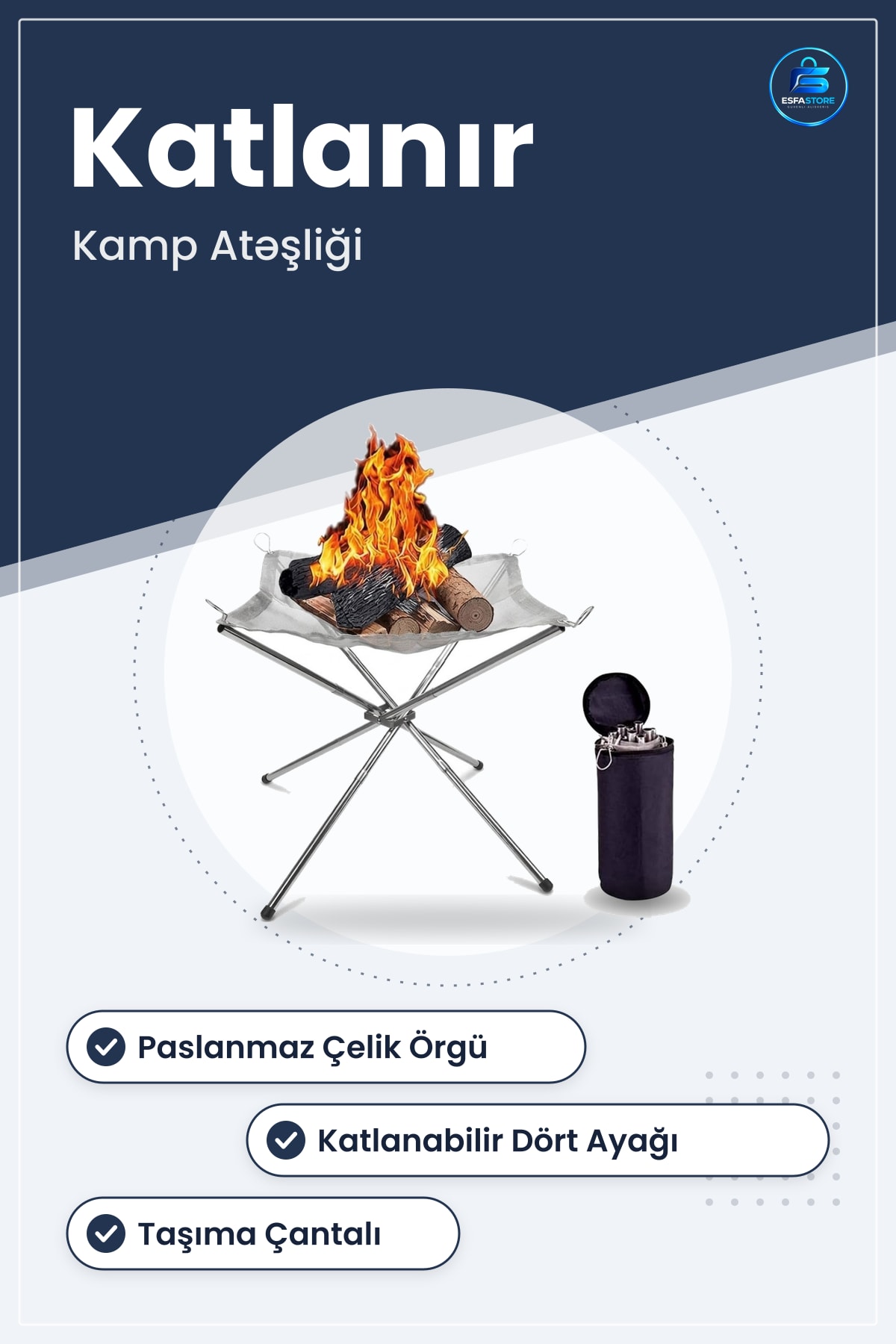 Katlanabilir Taşınabilir Kamp Ateşliği Paslanmaz Çelik Örgü Barbekü Standı Taşıma Çantalı Pratik