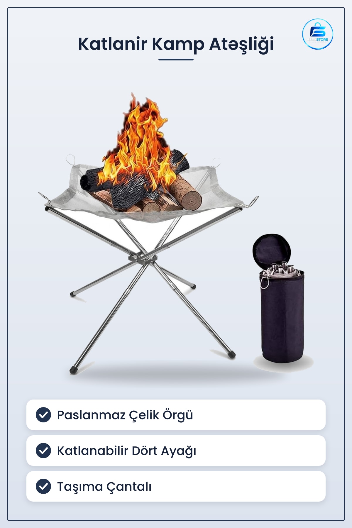 Katlanabilir Taşınabilir Kamp Ateşliği Paslanmaz Çelik Örgü Barbekü Standı Taşıma Çantalı Pratik