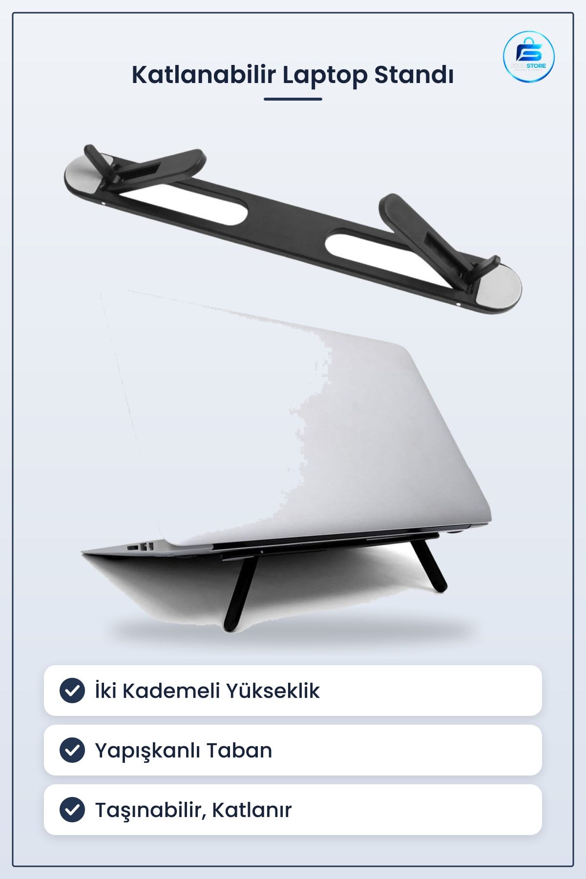 Katlanabilir Laptop Standı İki Kademeli Ergonomik Tablet Yükseltici Taşınabilir Dayanıklı Pratik