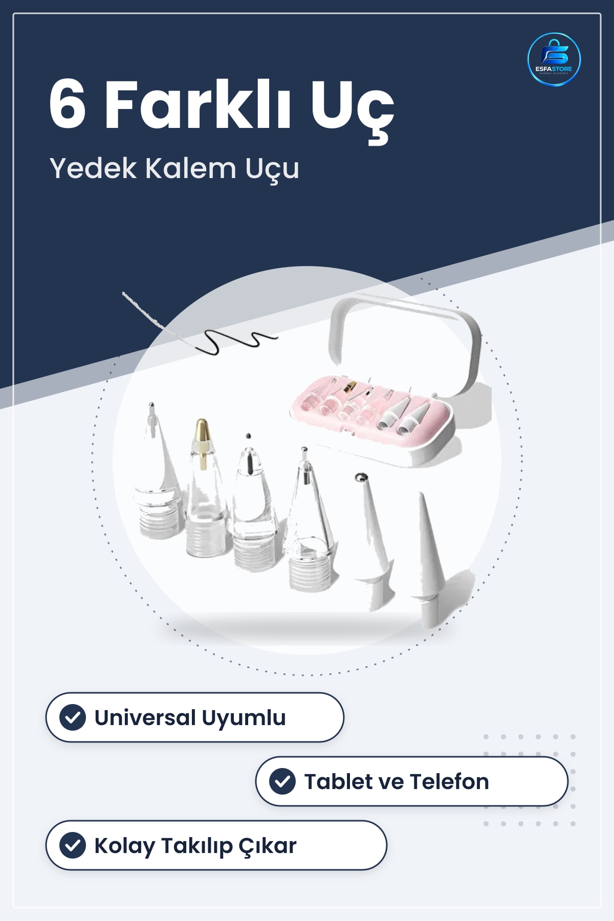 Dokunmatik Kalem Ucu Universal Stylus Pen Yedek Başlık Seti Tablet ve Telefon Uyumlu Farklı Uçlu
