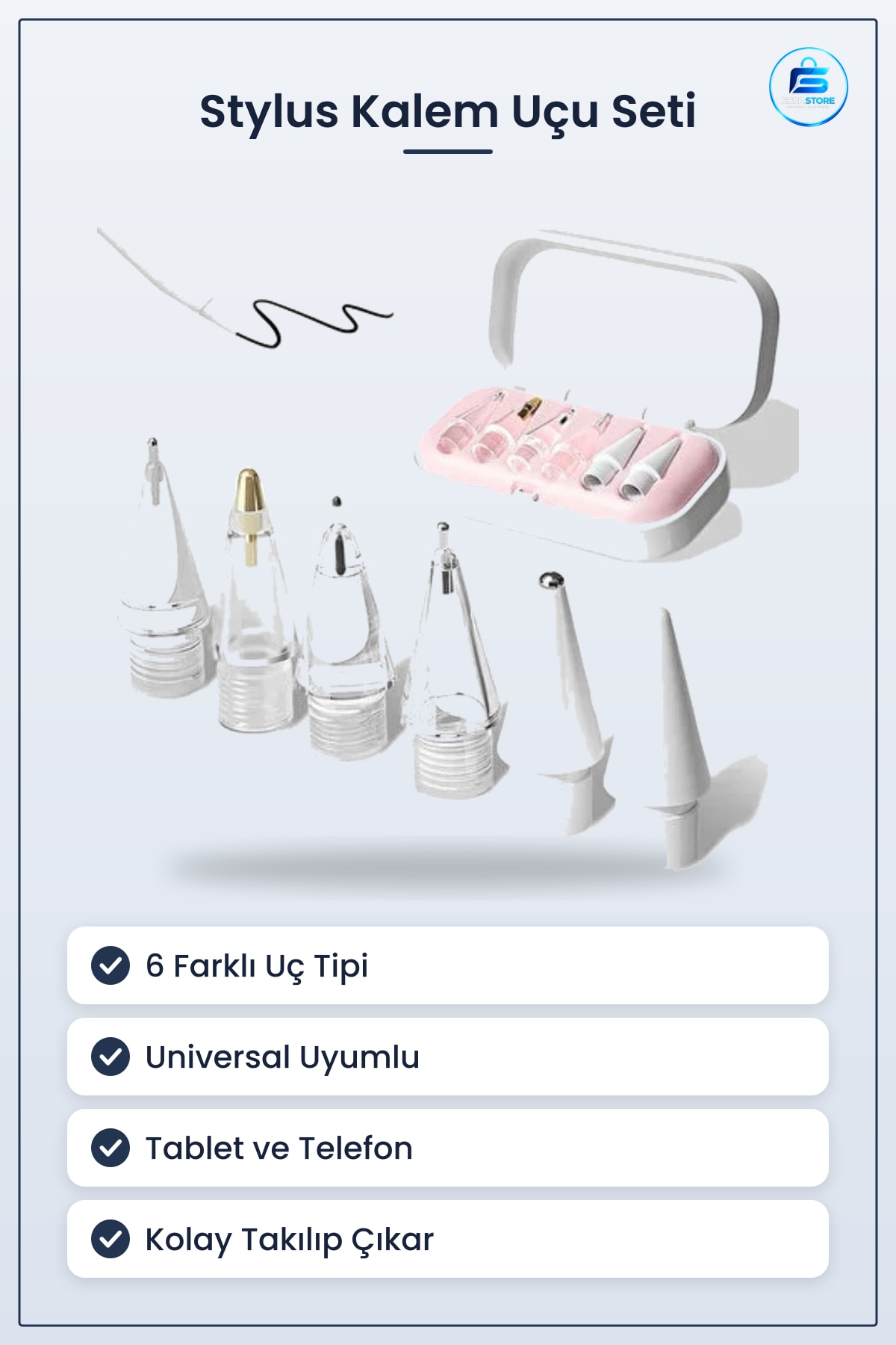 Dokunmatik Kalem Ucu Universal Stylus Pen Yedek Başlık Seti Tablet ve Telefon Uyumlu Farklı Uçlu