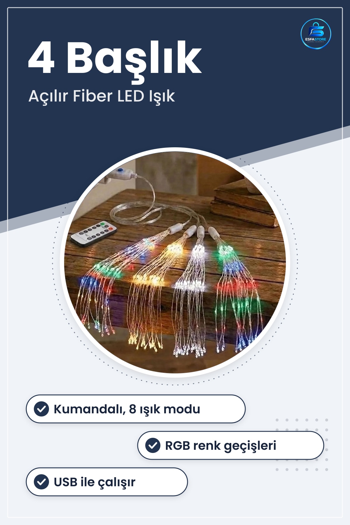Açılır Fiber LED Işık Seti Havai Fişek Efektli Kumandalı USB Kablolu Dekoratif Lamba Hediyelik