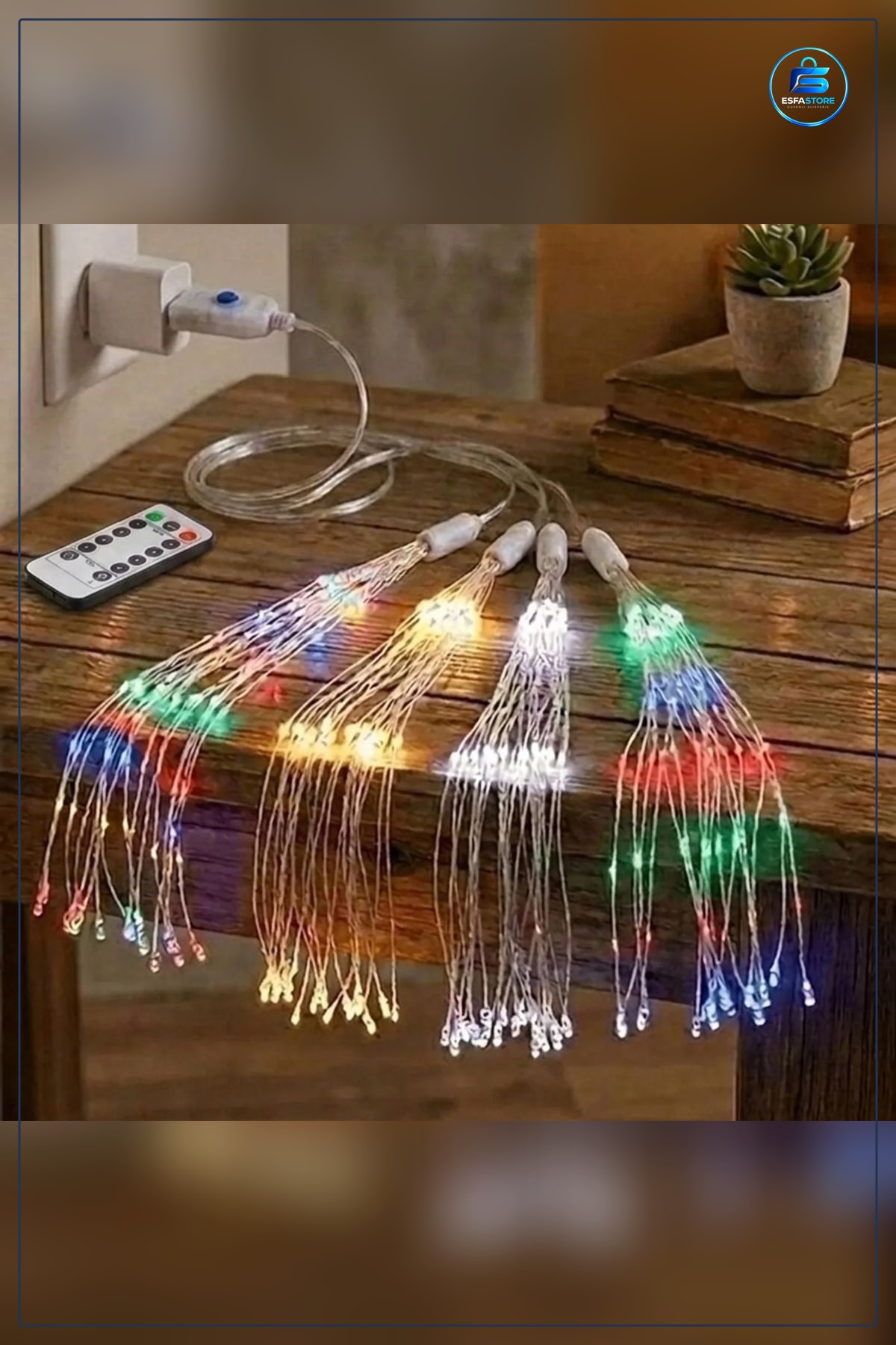 Açılır Fiber LED Işık Seti Havai Fişek Efektli Kumandalı USB Kablolu Dekoratif Lamba Hediyelik
